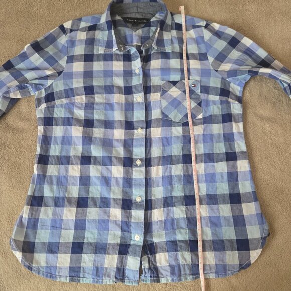 Tommy Hilfiger Women’s Blue Plaid Button Down Shirt Long Sleeve Casual Cotton S - Picture 12 of 13